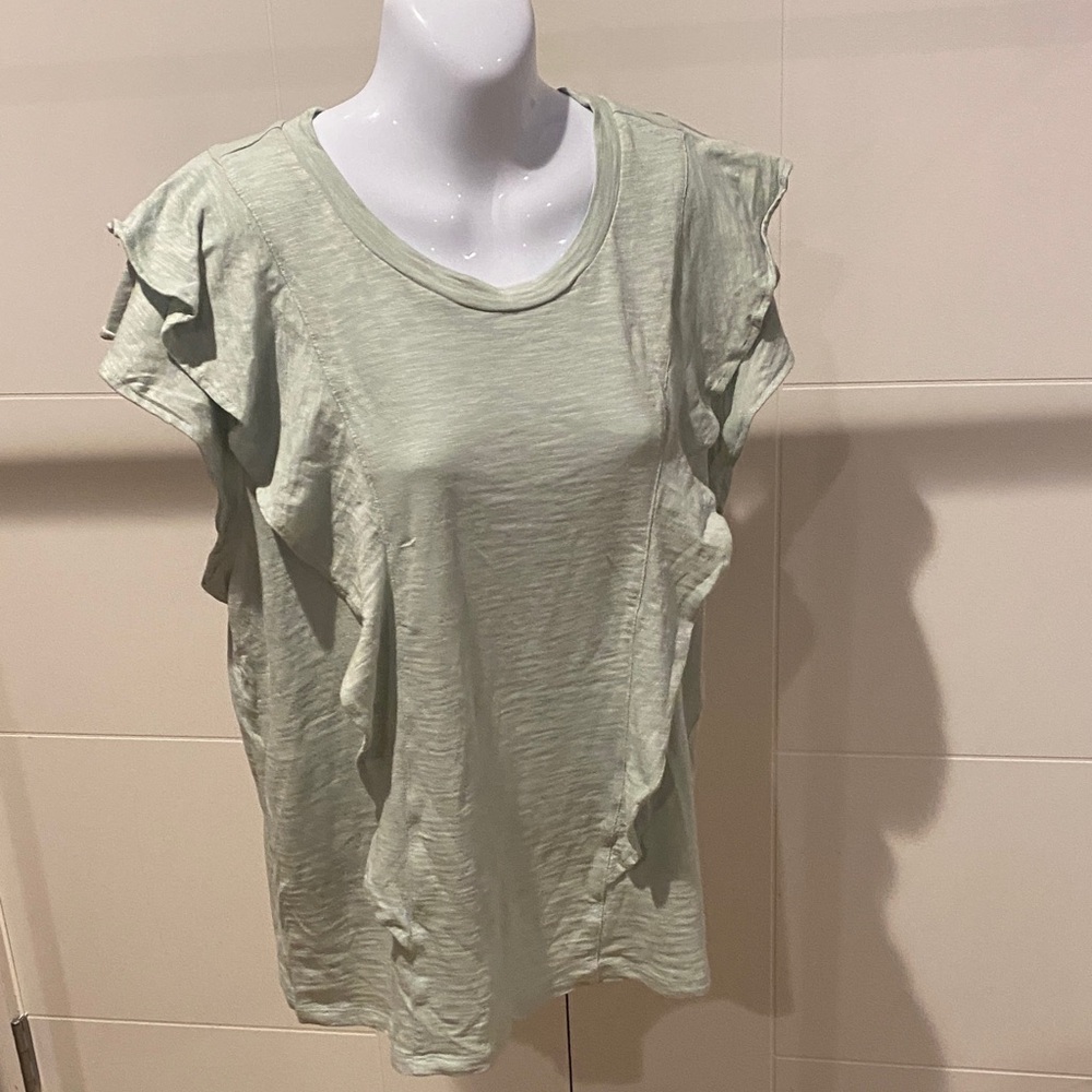 White House Black Market Mint Ruffle Sleeve Tee